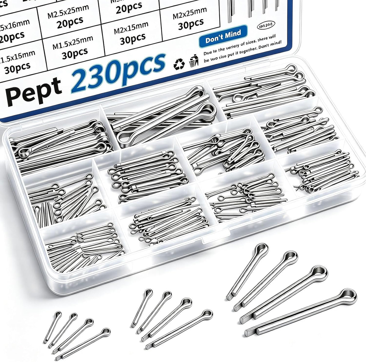 120Pcs Cotter Pins 304 Stainless Steel Cotter Pins Assortment Kit Tractor Pin Used for Hitch Pin Lock System, Trucks, Engine Repair in Towing Hitch Clips & Pins