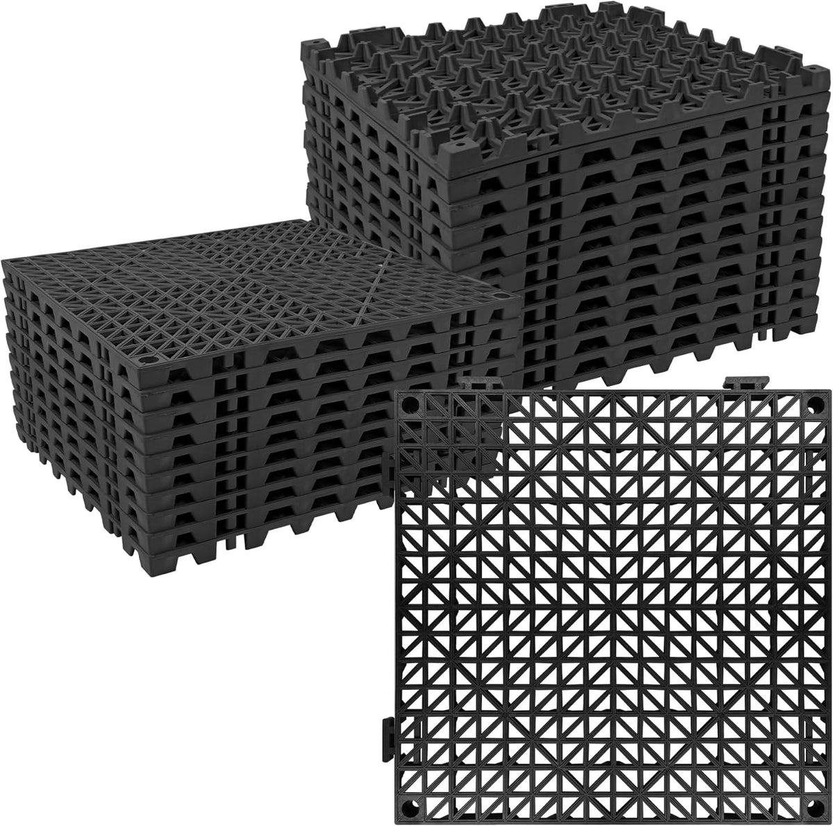 ToLanbbt Modular Interlocking Cushion 12P 11.8" x 11.8" Interlocking Rubber Floor Drain Holes Non-Slip Splicing Drainage Mats for Deck, Shower, Kitchen, Drain Pool, Sauna Bath, Indoor Outdoor (Black)
