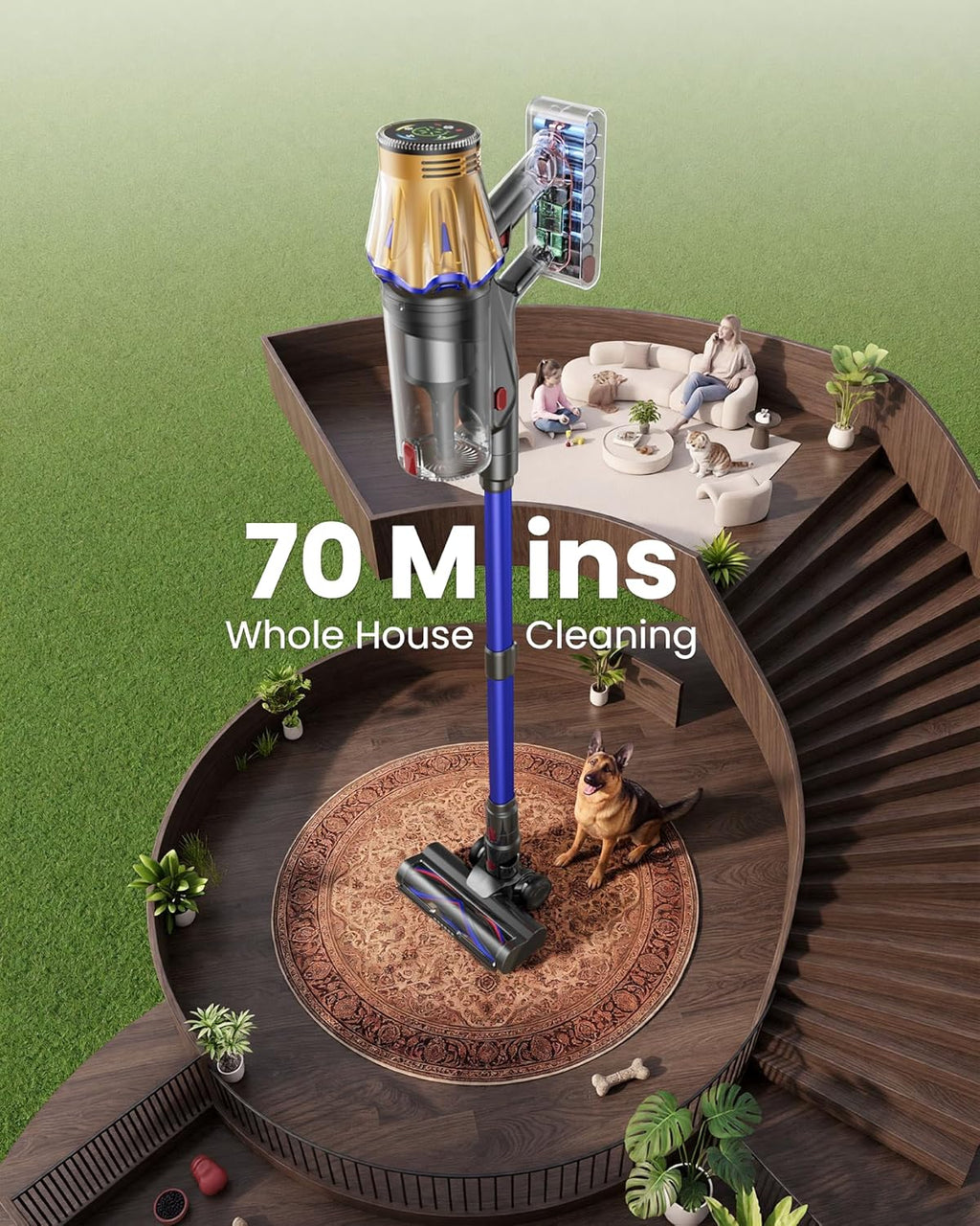 Cordless Vacuum Cleaner, Upgraded 650W 60KPA 70Mins Cordless Stick Vacuum Cleaner with Flexible Hose,Self-Standing,Touch Screen, Anti-tangle Wireless Vacumm Cleaners for Home/Pet Hair/Carpets/Floors