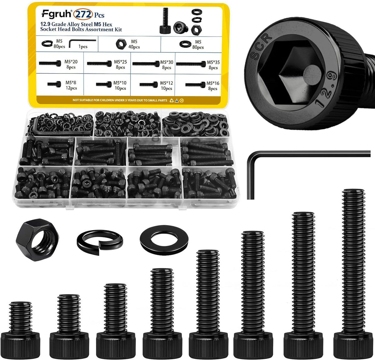 750PCS M3 Hex Socket Screw Assortment Kit,M3x6/8/10/12/16/20/25/30 mm