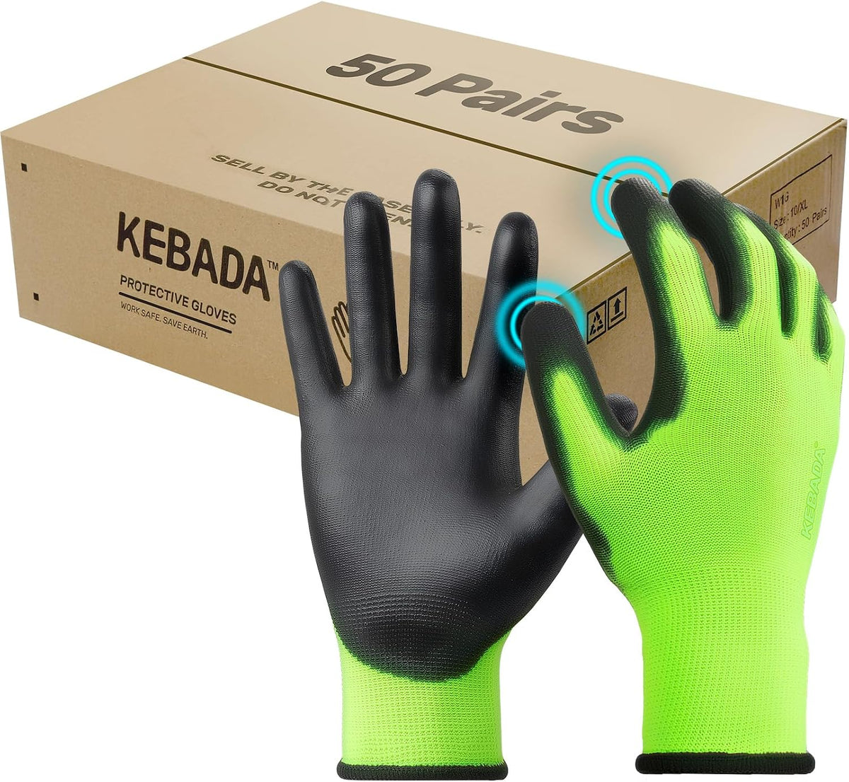 Kebada W1 Safety Work Gloves for Men & Women, Touchscreen, PU Coated