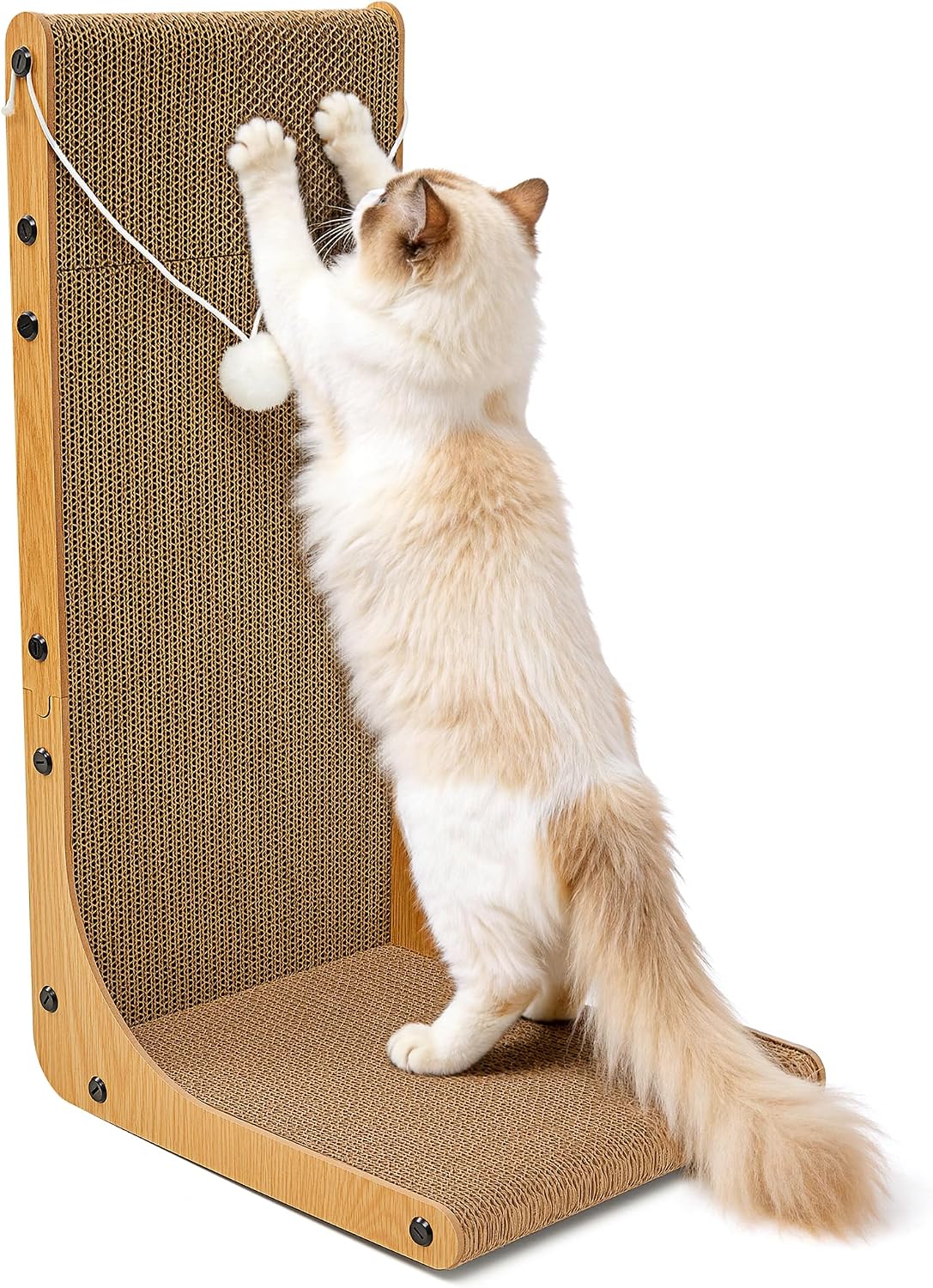 Value 2-Pack 23.6 Inch L-Shaped Cardboard Cat Scratcher, Dual Use (Vert/Horiz) Scratch Pad with Toy Balls, Wall-Mountable Furniture Protector Cat Scratchers for Indoor Cats