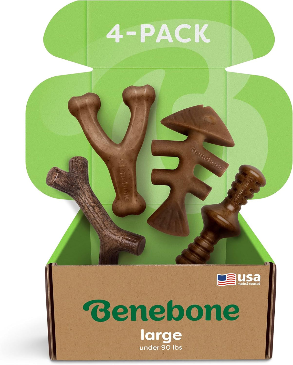 Benebone Small 4-Pack Dog Toys for Aggressive Chewers – Under 30 lbs | Durable, Multipack, Super Chewer, Made in USA, Dog Bones, Long-Lasting, A Size for Every Dog, Keeps Them Busy