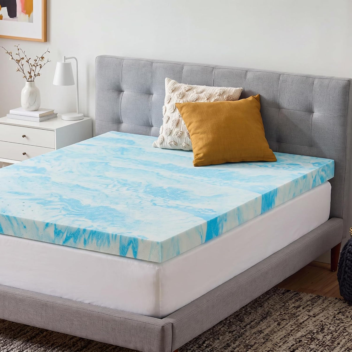 DUMOS Memory Foam Mattress Topper Queen, 2 Inch Thick Gel Infused Bed Toppers for Queen Size Bed, Soft Mattress Pads for Sleeper Sofa, RV, Camper, CertiPUR-US Certified, Blue