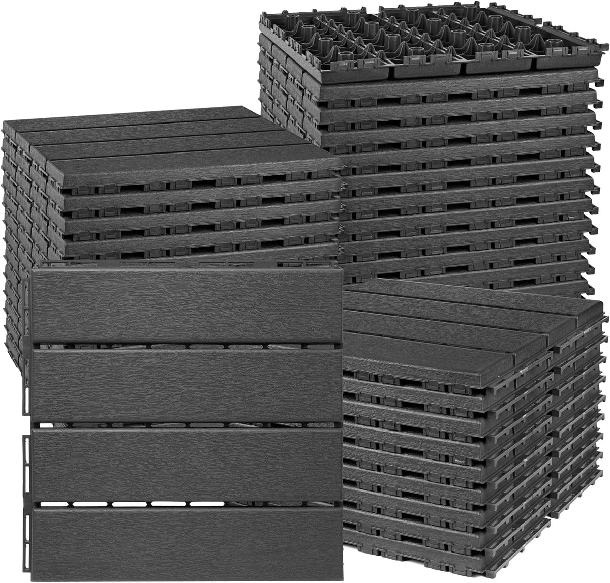 ToLanbbt Modular Interlocking Cushion 12P 11.8" x 11.8" Interlocking Rubber Floor Drain Holes Non-Slip Splicing Drainage Mats for Deck, Shower, Kitchen, Drain Pool, Sauna Bath, Indoor Outdoor (Black)