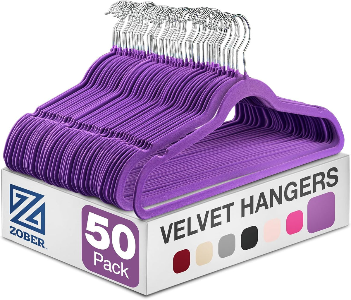 Zober Black Velvet Hangers 50 Pack, Slim Non Slip Clothes Hangers