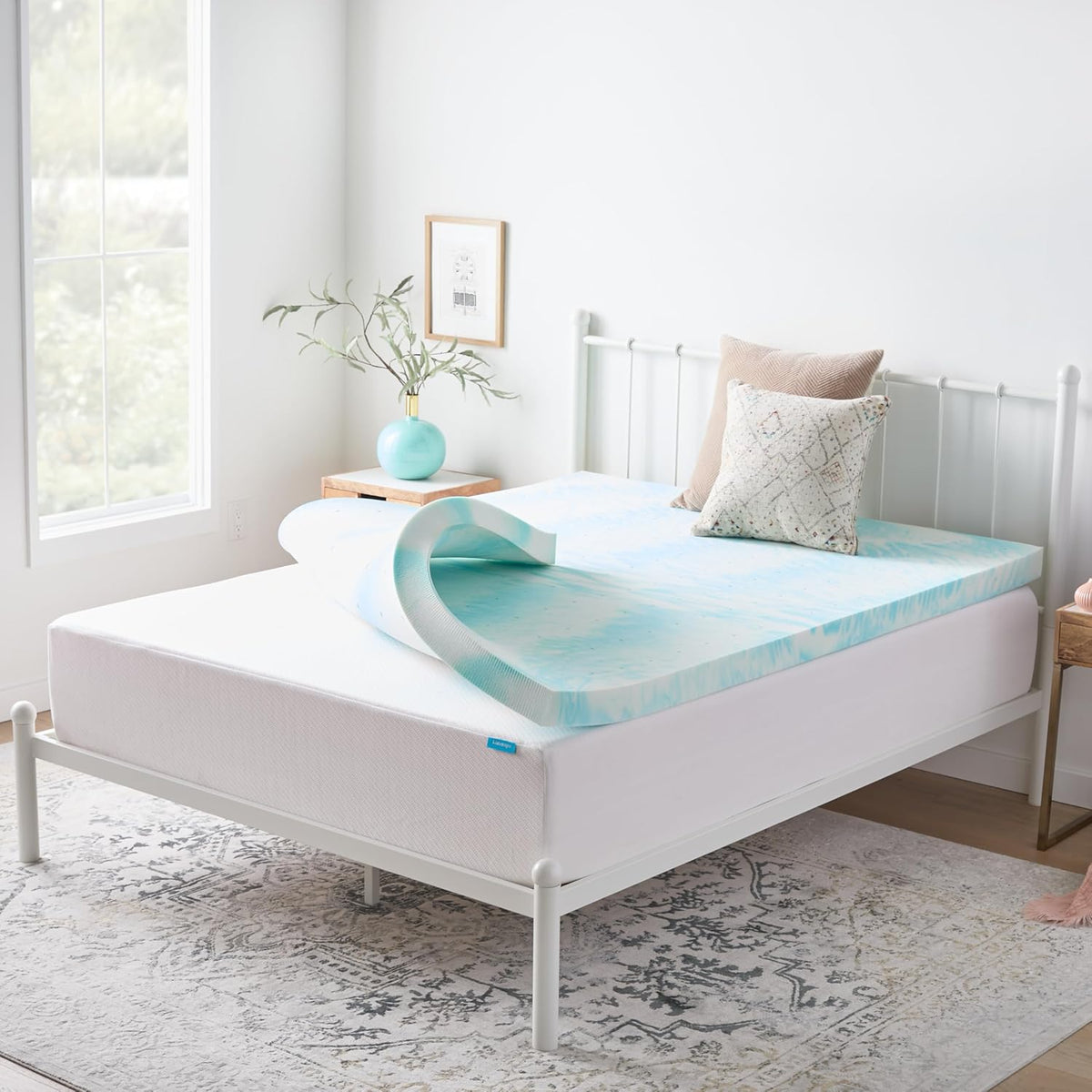 Linenspa Memory Foam Mattress Topper, Twin XL Size - 2 Inch Gel Infused Memory Foam - Plush Feel - Cooling and Pressure Relieving - CertiPUR Certified - Dorm Room Essentials