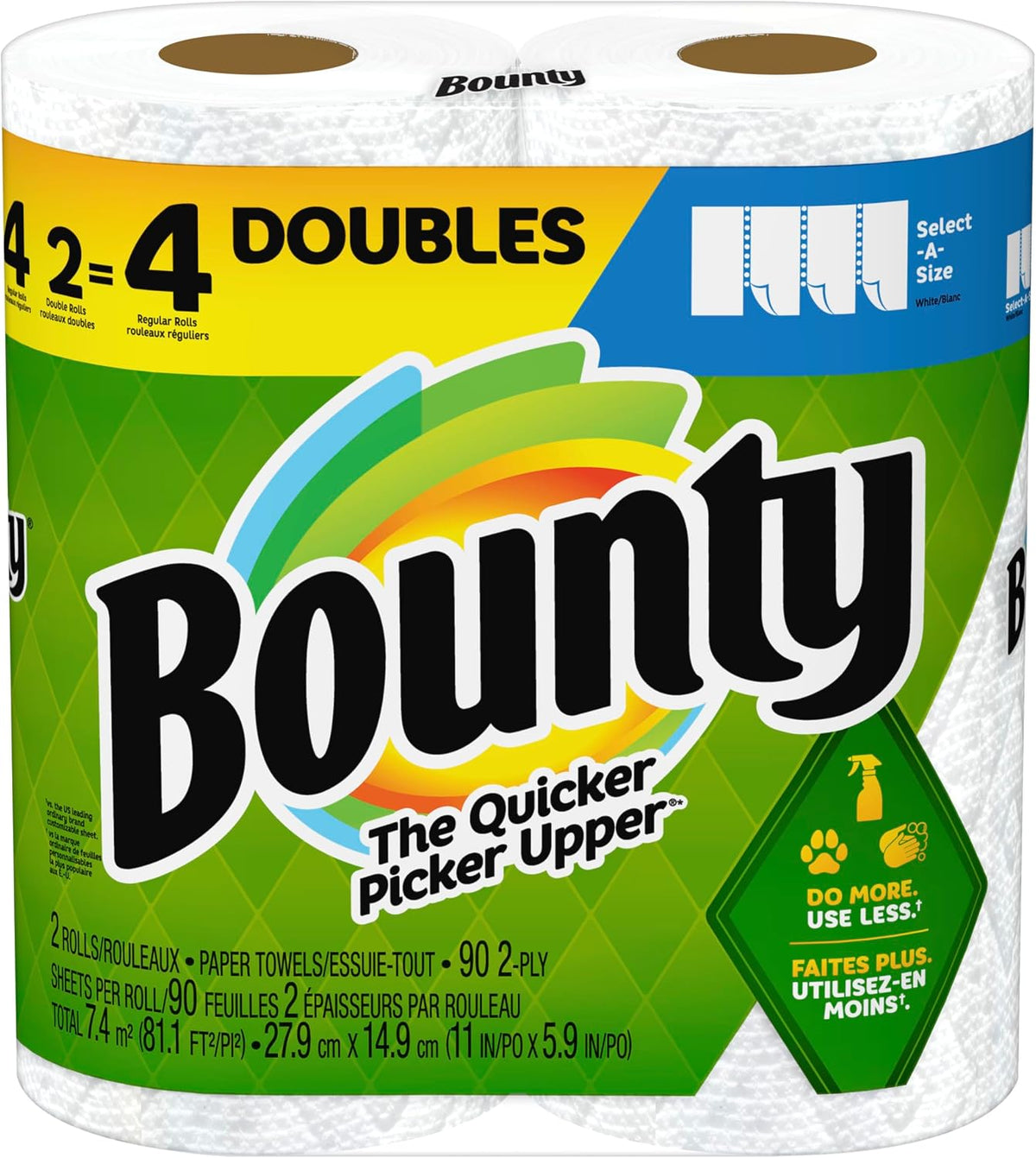 Bounty® Select-A-Size® Double 2-Ply Paper Towels, 98 Sheets Per Roll, Pack of 12 Rolls