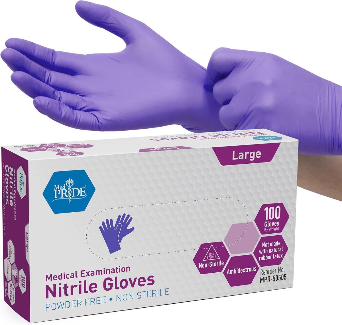 MedPride Powder-Free Nitrile Exam Gloves, Iris Blue, Medium, Box/100