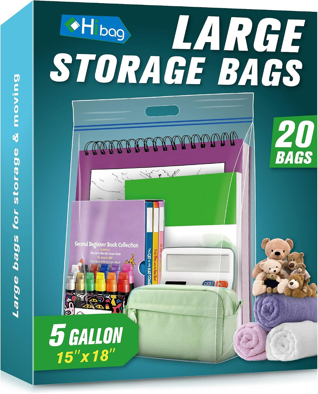 HIBAG 25 Gallon Jumbo Storage Bags, 35” x 24” Resealable Clear Bags with Handle, Extra Large XL Heavy Duty for Clothes Pillow Travel Moving, Pack of 3