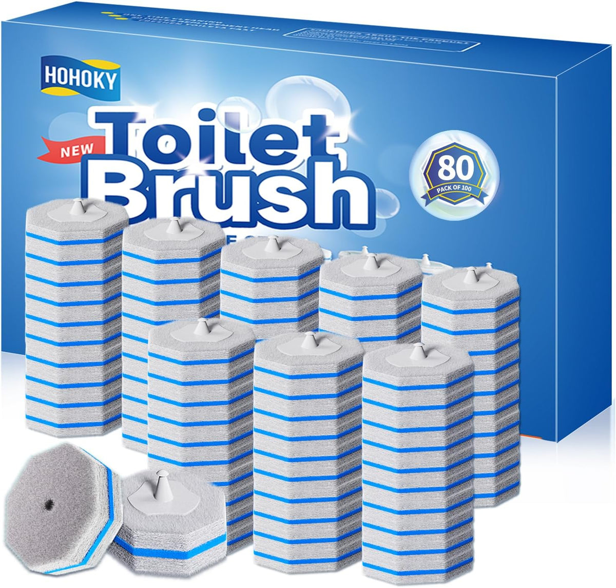 Hohoky Disposable Toilet Brush Cleaning System, Two Sets of Wands and 60p Refills Pads Replacement Heads, Wall Mounted Toliet Stick Starter Kit Bathroom Maintenance, Toilet Bowl Cleaner Holder