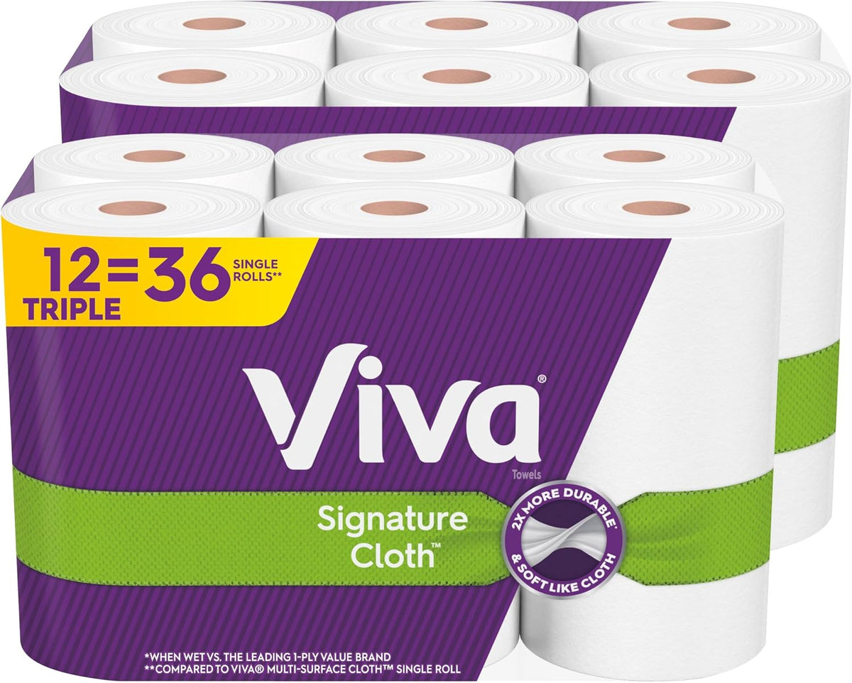 Viva Multi-Surface Cloth Paper Towels, 12 Triple Rolls, 165 Sheets per Roll