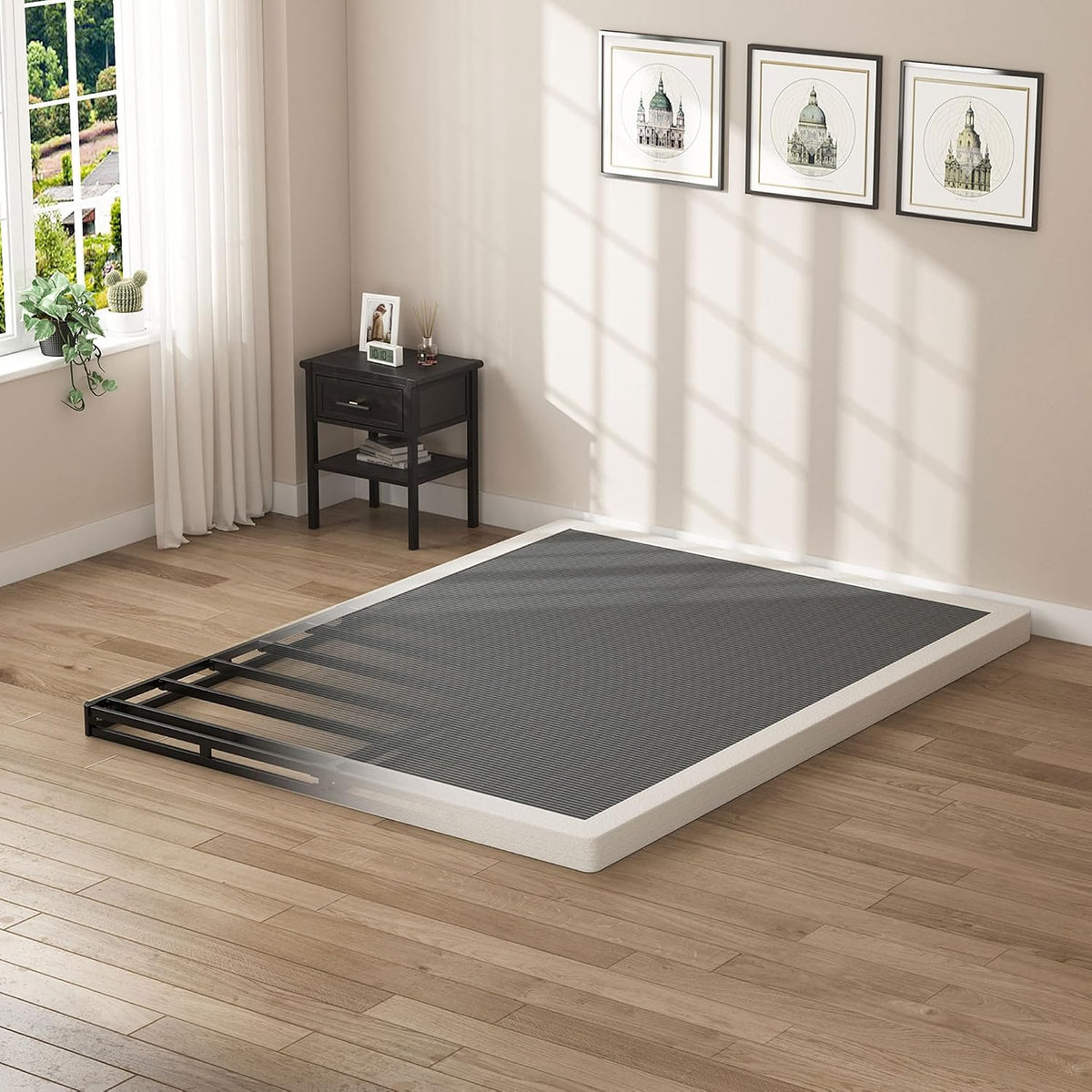 SHOANED Queen Size Box Springs - 5 Inch Low Profile Mattress Foundation No Noise Heavy Duty Metal Basics Bed Base with Clean Fabric Cover, Easy Assembly