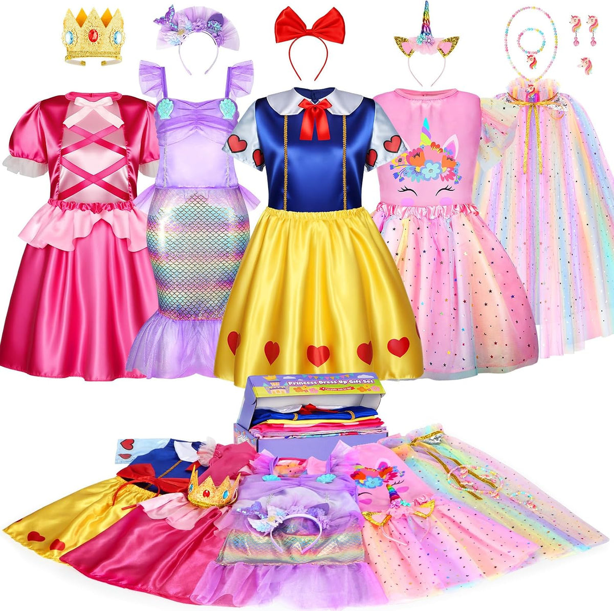 LIMIROLER Princess Dress Up Clothes for Little Girl Role Play Costume Gift Set Princess Dress Up Toys for Toddler Girls