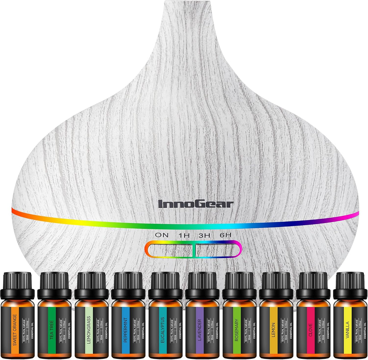 InnoGear 400ml Aromatherapy Essential Oil Diffuser 10 Oils Gift Set, Dark