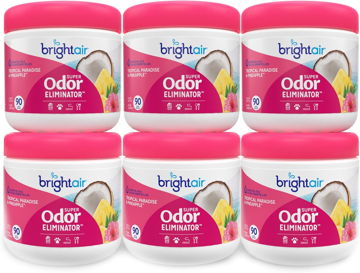 Bright Air 14 oz. Super Odor Eliminator, For Medium-Size Spaces, Cool & Clean Scent, Case of 6,Air Freshener, Natural Essential Oils, Lasts Up to 90 Days Each