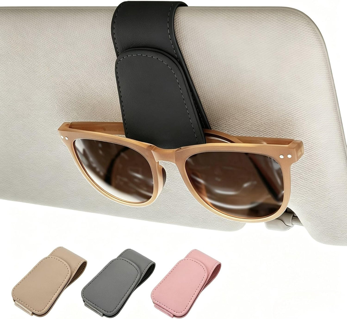 Magnetic Leather Car Sunglass Holder, Visor Sunglasses Holder Clip, 1 Pack