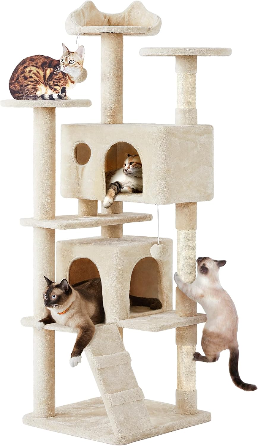 Yaheetech 54in Cat Tree Tower, 2 Caves, Kitten-Ear Perch & Scratching Posts