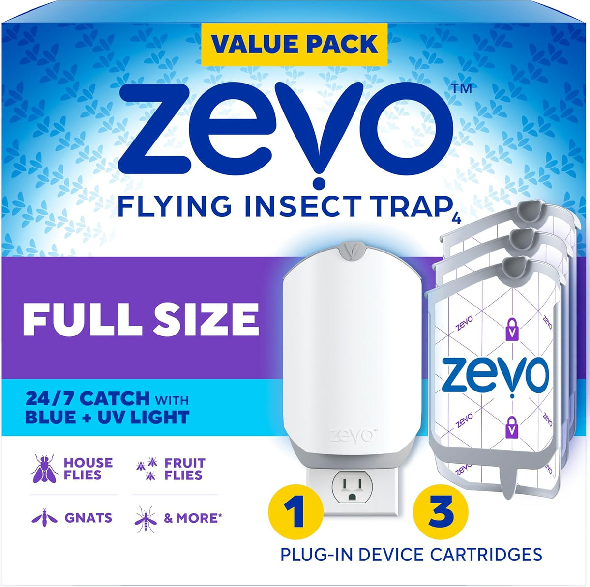 Zevo Flying Insect Trap for Fruit Flies & Gnats, 1 Plug-in Base & 3 Refills