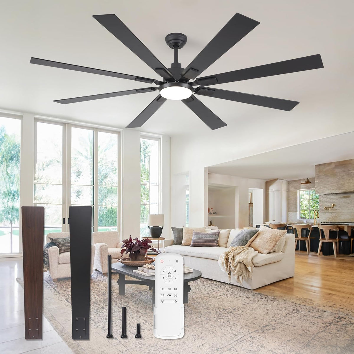 ZMISHIBO 72" Ceiling Fans with Lights for Patio, Living Room, Remote