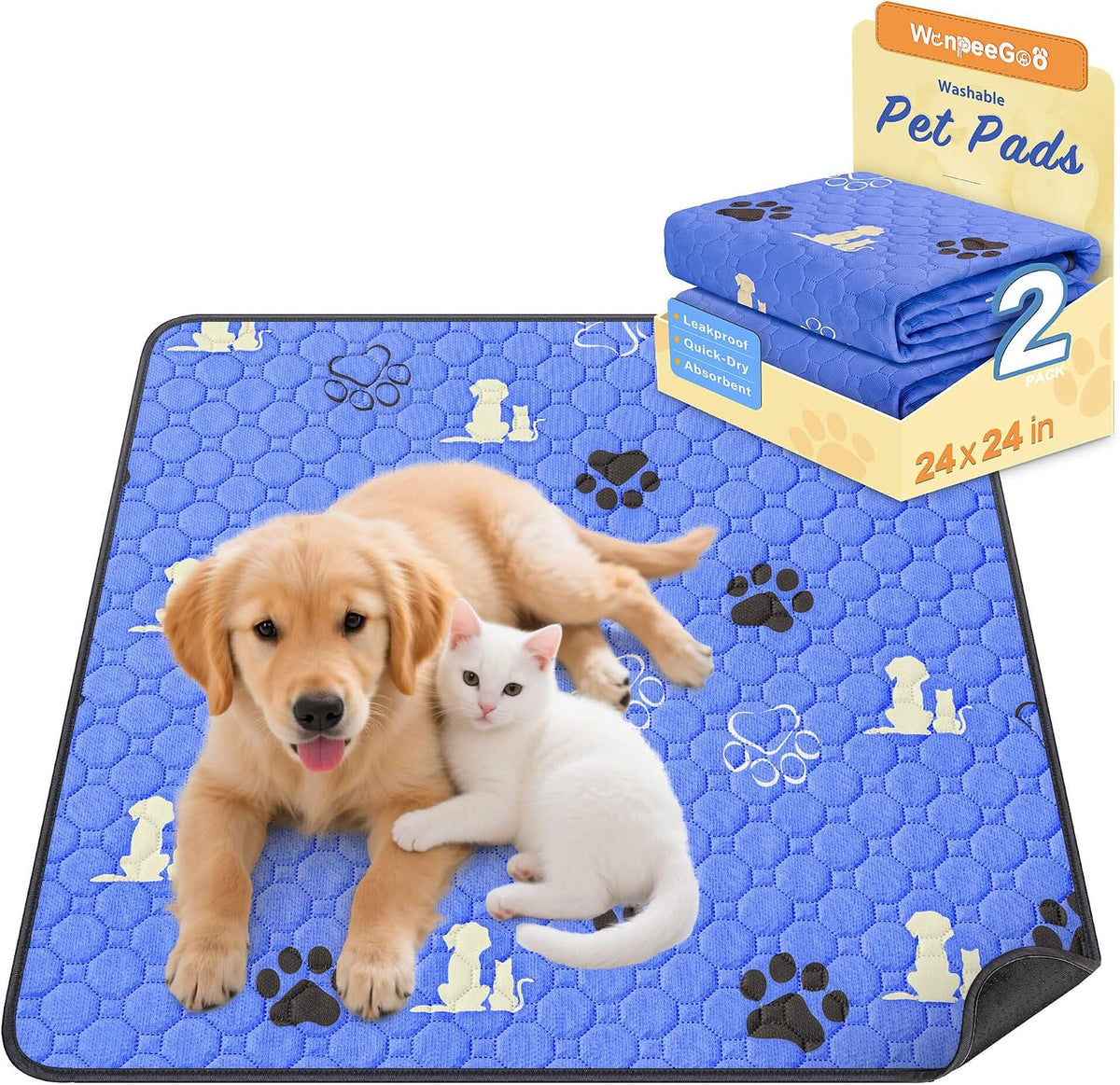 WanpeeGoo Washable Pee Pads for Dogs, Waterproof, 18 x 24 in, 4 Pack, Gray | Super Absorbent, Waterproof and Non-Slip; Washable, Reusable Dog Pads for Crates, Playpens, Floors, Furniture and Travel