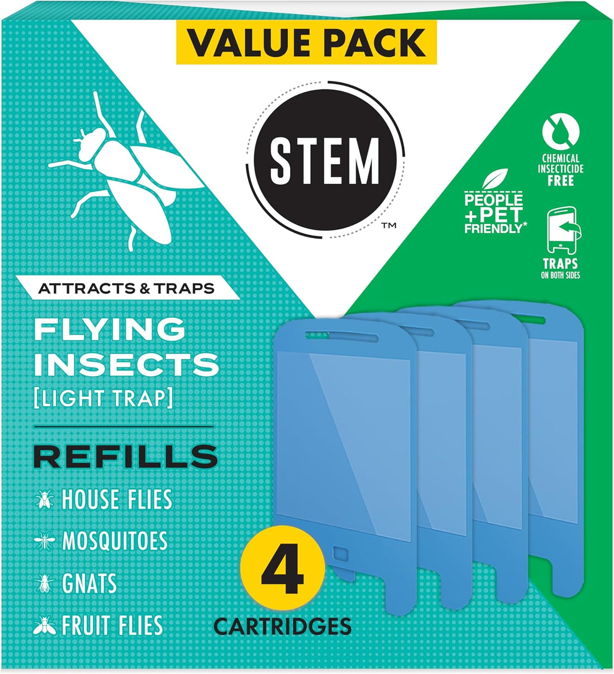 STEM Flying Insect Light Trap Refill Cartridges, Insecticide-Free, 4 Count