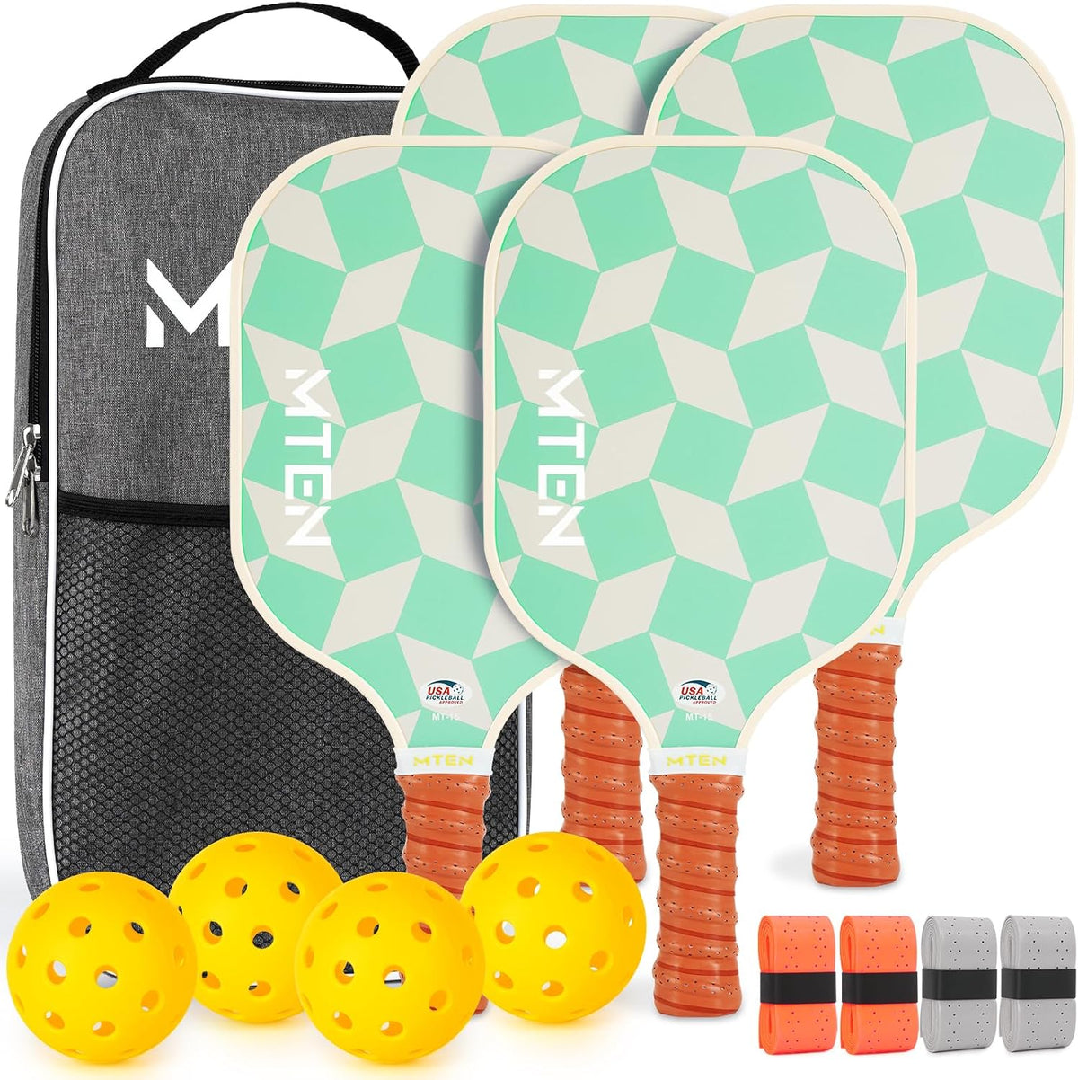MTEN Pickleball Paddles Set of 2/4/1, USAPA Approved Fiberglass Rackets