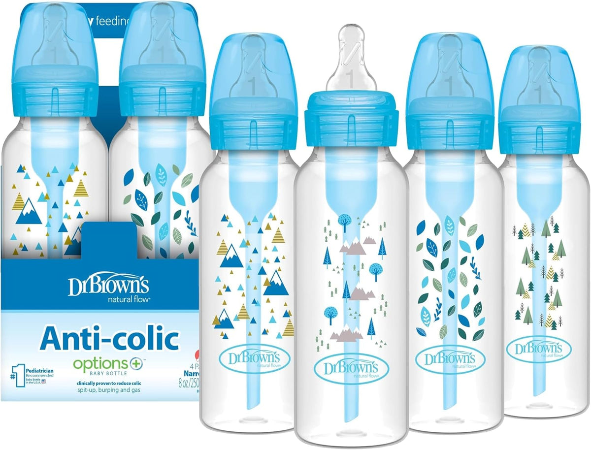 Dr. Brown's Anti-Colic Options+ Narrow Baby Bottle, Pink Floral, 4-Pack