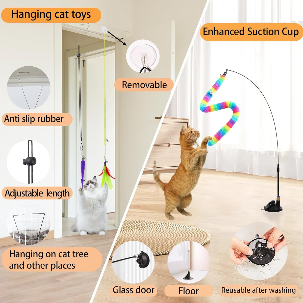 Soarer 4in1 Interactive Cat Wand Toys with Suction Cup for Indoor Cat,12Pcs