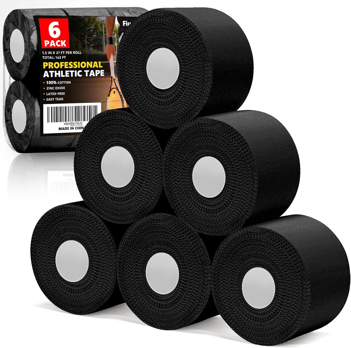 Professional White Athletic Sports Tape, 6 Pack Wrist Ankle Tape