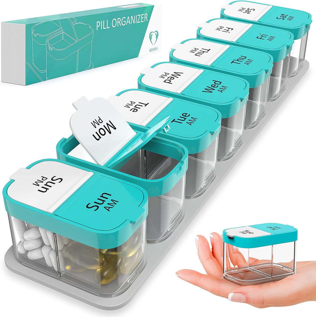 Extra Large Pill Organizer – Weekly Pill Box 7 Day AM PM for Big Vitamins & Supplements, Large Capacity Medication Dispenser with 7 Detachable Compartments, XL Pill Organizer 2 Times a Day