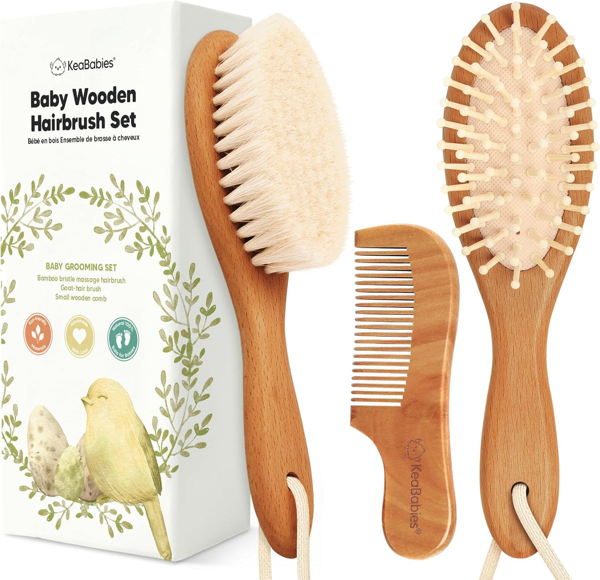 Wooden Baby Hair Brush Set for Newborns, Toddler Comb (Walnut, Regular)