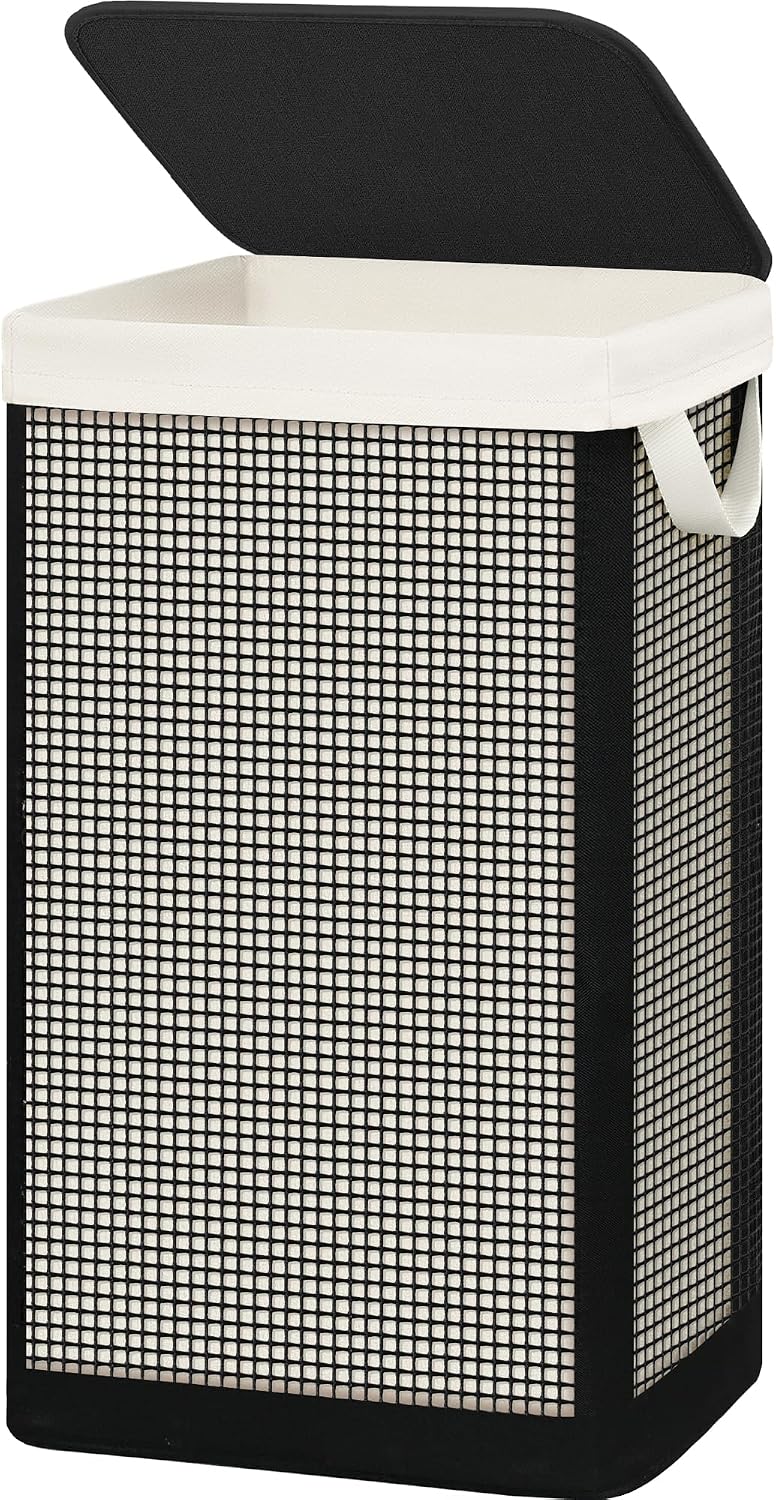 STO STO 2 Section Laundry Hamper with Lid, 140L Steel-Frame Double Laundry Hamper with Removable Washable Liner, Breathable Large Laundry Basket for Bedroom, Bathroom, Laundry Room, Dorm, Closet