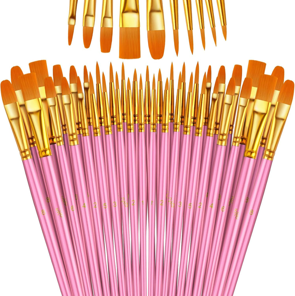 Paint Brushes Set, 5 Pack 50 Pcs Round-Pointed Tip Paintbrushes Nylon Hair Artist Acrylic Paint Brushes for Acrylic Oil Watercolor, Face Nail Art, Miniature Detailing & Rock Painting, Blue