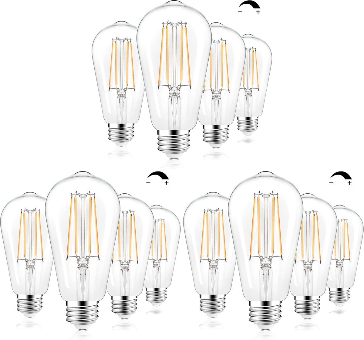 PARTPHONER LED Light Bulbs Dimmable Vintage Edison Bulb, E26 LED Bulb 60W Equivalent 720 Lumens, Warm White 2700K, ST58 Antique LED Filament Bulb CRI 85+, Clear Glass, Pack of 4