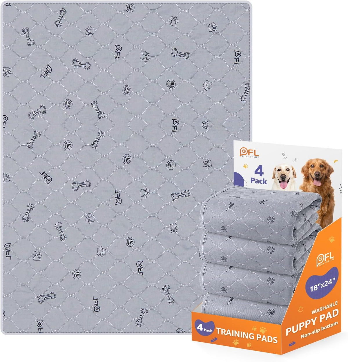 Washable Pee Pads for Dogs, 2Pack Puppy Pads Washable with Bone Print,Absorbent Reusable Whelping Pads Non-Slip Dog Mats for Floor Protector, Couch Cover, Crate, Potty Training 31x36 | Reusable, Waterproof, Machine Washable Dog Pads for Whelping, Potty Tr