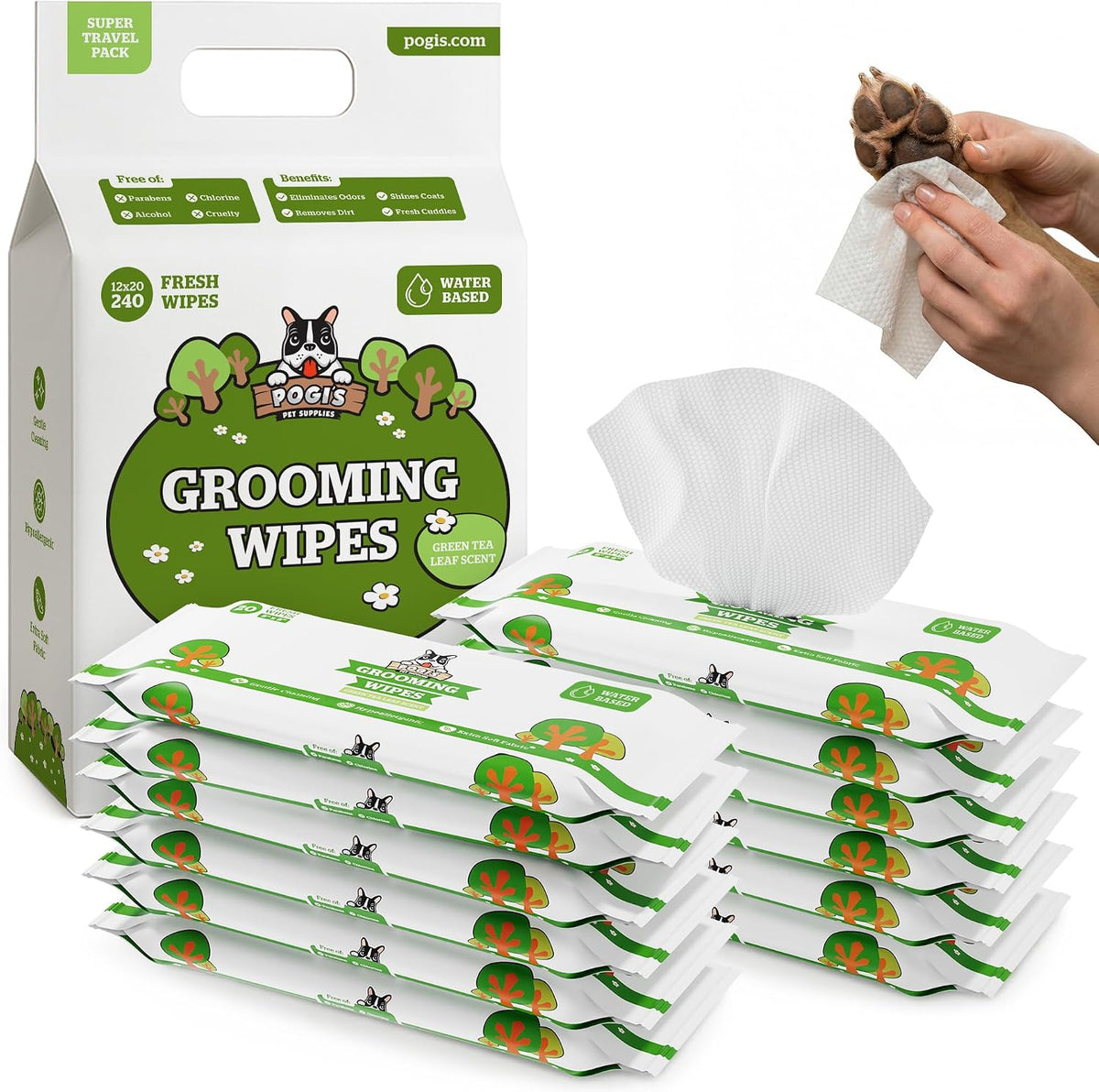 Pogi’s Dog Grooming Wipes – Hypoallergenic Pet Wipes for Paws, Body & Butt – Cleaning & Hydrating, Fragrance Free, 100 Count