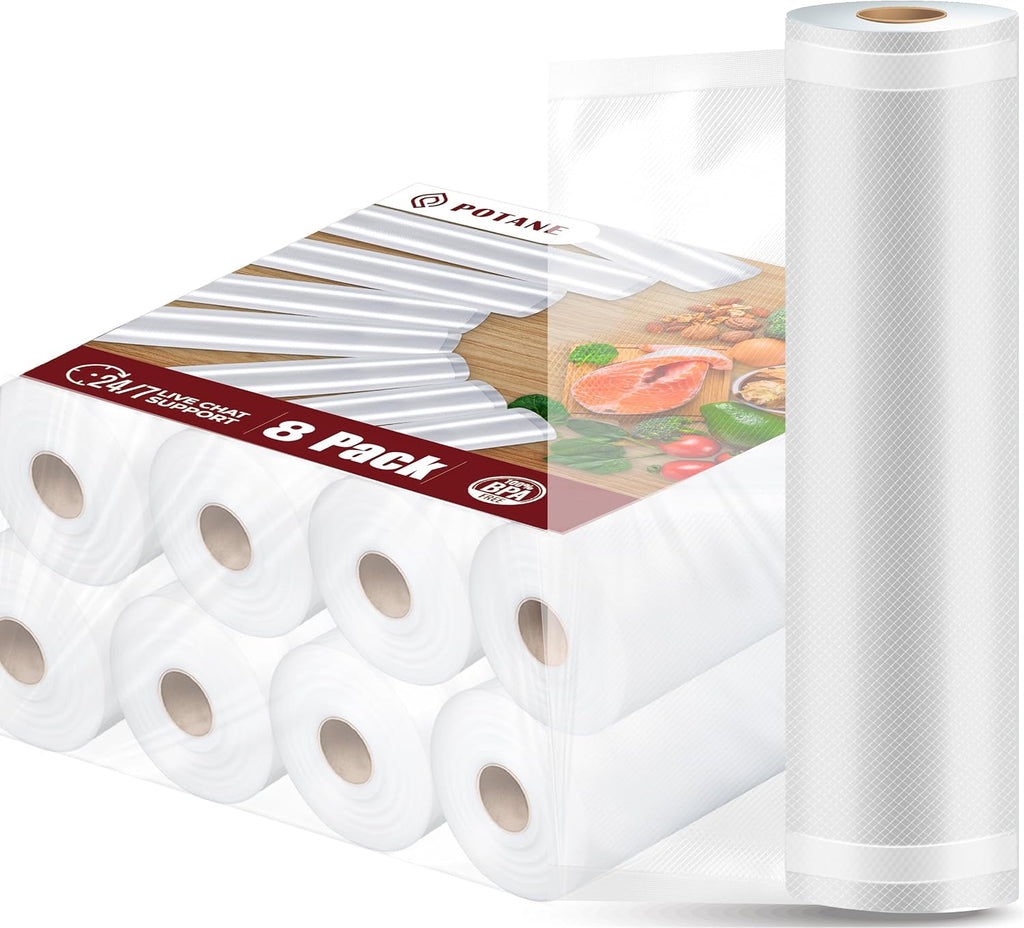 POTANE 6 Pack 11"x20'(3Rolls) and 8"x20' (3Rolls)Thickened Vacuum Sealer Bags , Smell-Proof, Puncture Prevention, Heavy duty for POTANE, Food Saver, Great for Vacuum storage,Meal Prep or Sous Vide