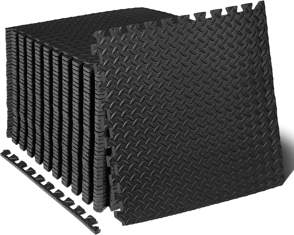 ProsourceFit Exercise Puzzle Mat ½-inch, EVA Interlocking Foam Floor Tiles for Home Gym, Workout Equipment, Kids Play Areas, Black, 24 SQ FT - 6 Tiles