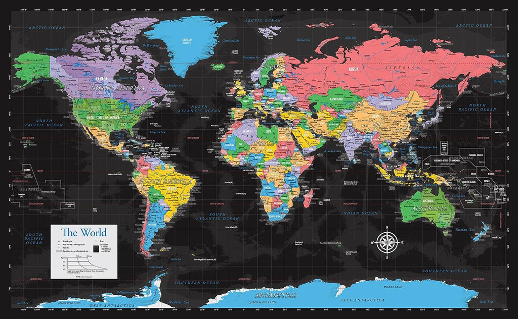 Laminated World Map Poster - Wall Chart Map of Earth - 18" x 29" (Blue)