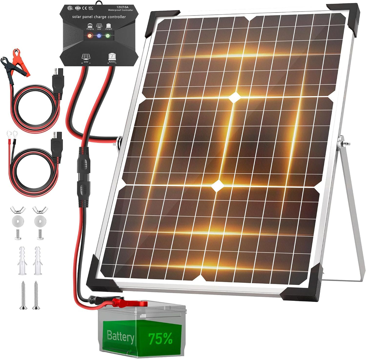 Voltset 20W 12V Solar Panel Battery Charger Trickle Maintainer Kit