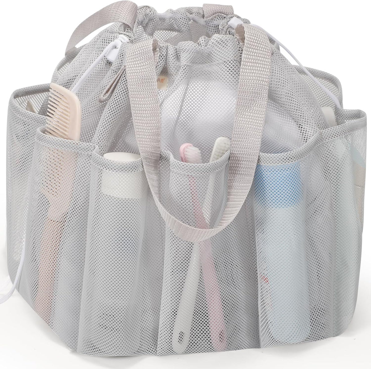 famichan Mesh Shower Caddy Portable with Drawstring, Dorm Room Essentials for College Students Girls, Large Shower Bag for Camping,Swimming,Gym,Travel,Bathroom - Pink