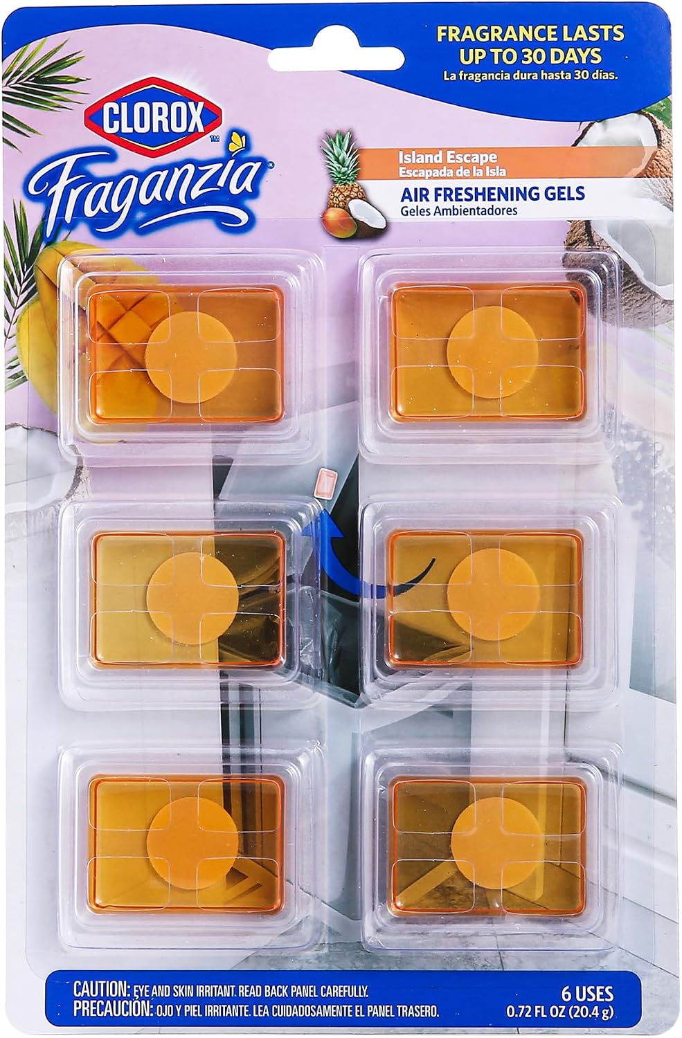 Clorox Fraganzia Stick-On Gel Fresheners, Lavender Eucalyptus, 6 Count