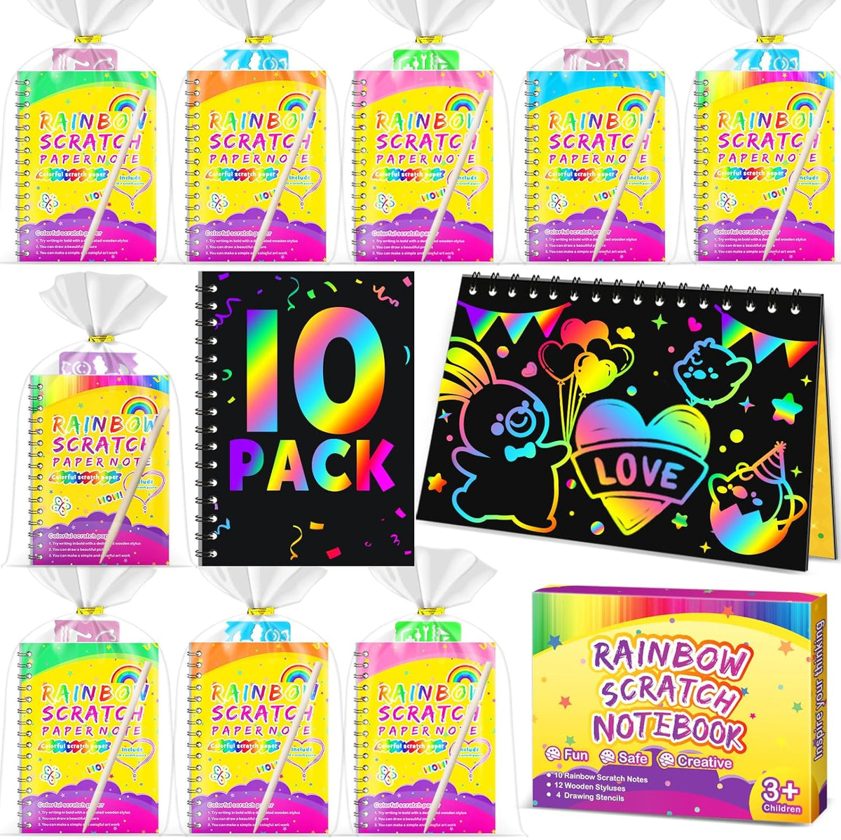 Party Favors for Kids 4-8-12: 24 Pack Scratch Rainbow Art Crafts Notebook