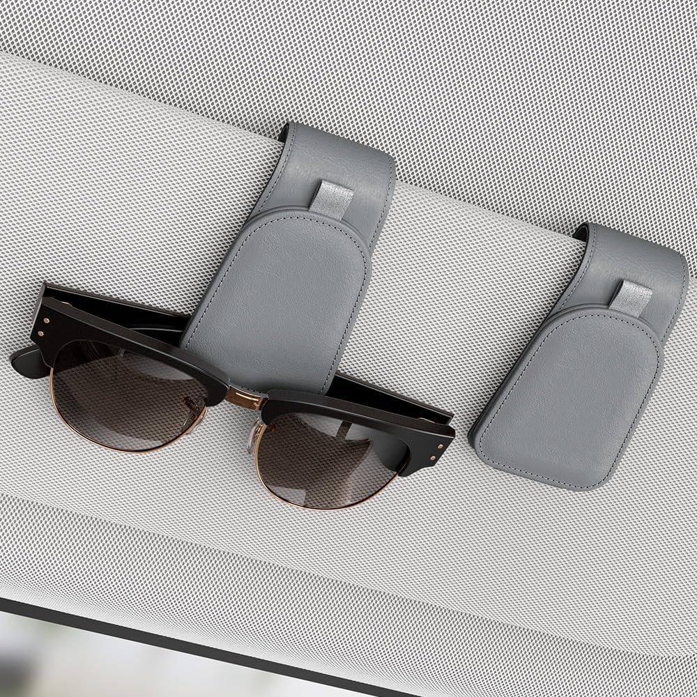 Sotfamily Magnetic Sunglass Holder for Car Visor, 2 Packs, Faux Leather