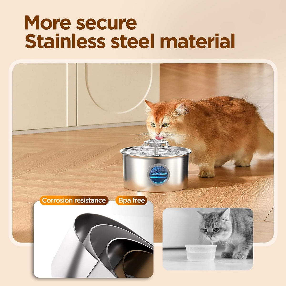 Stainless Steel Cat Water Fountain: 88oz/2.6L Pet Fountain for Drinking