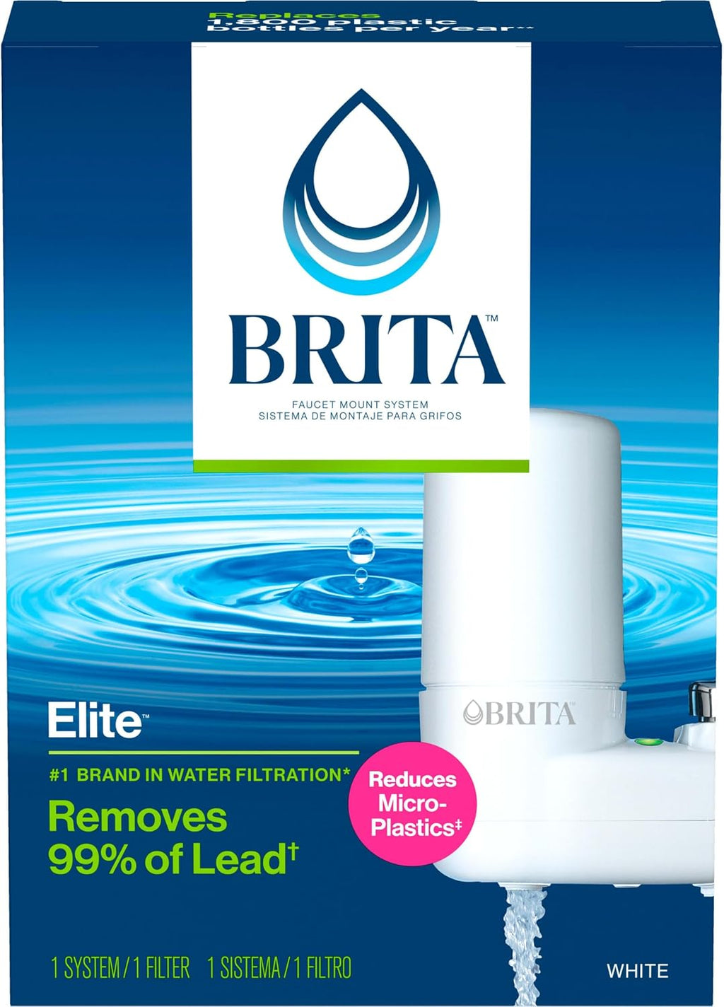 Brita Faucet Mount Water Filter System, Includes 1 Filter, White