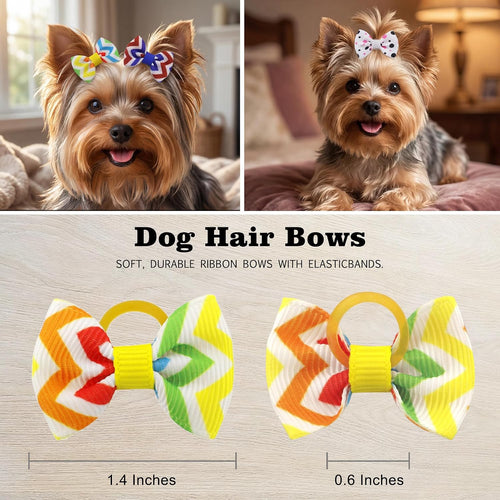 Puppy Hair Bows Small Dog Mini Rubber Bands Doggie Bowknot Pet Grooming Accessories 60pcs (30 Pairs) - Puppy Bows for Small Dogs Girl