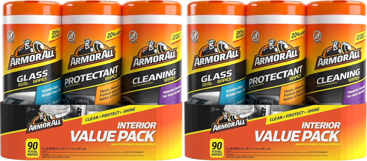 Armor All Car Glass Wipes, Auto Glass Cleaner, 90 Count
