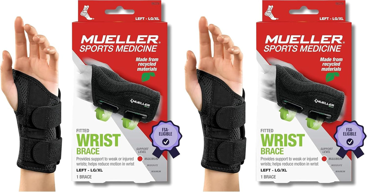 MUELLER Sports Medicine Green Fitted Wrist Brace for Men and Women, Wrist Pain Relief Support, Ideal for Carpal Tunnel, Tendonitis, Arthritis, Right Hand, Black, Small/Medium
